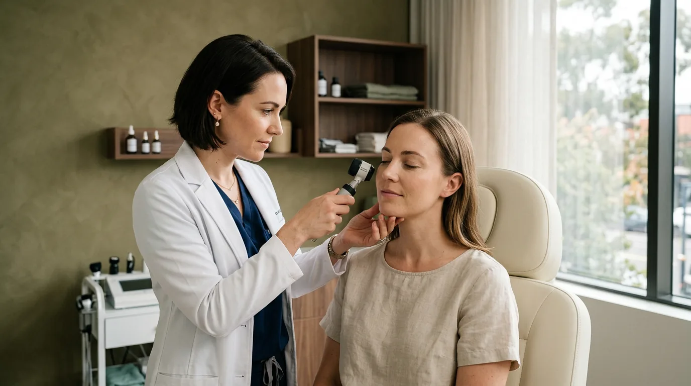 Dermatolog dermatoskopla cilt muayenesi yapıyor